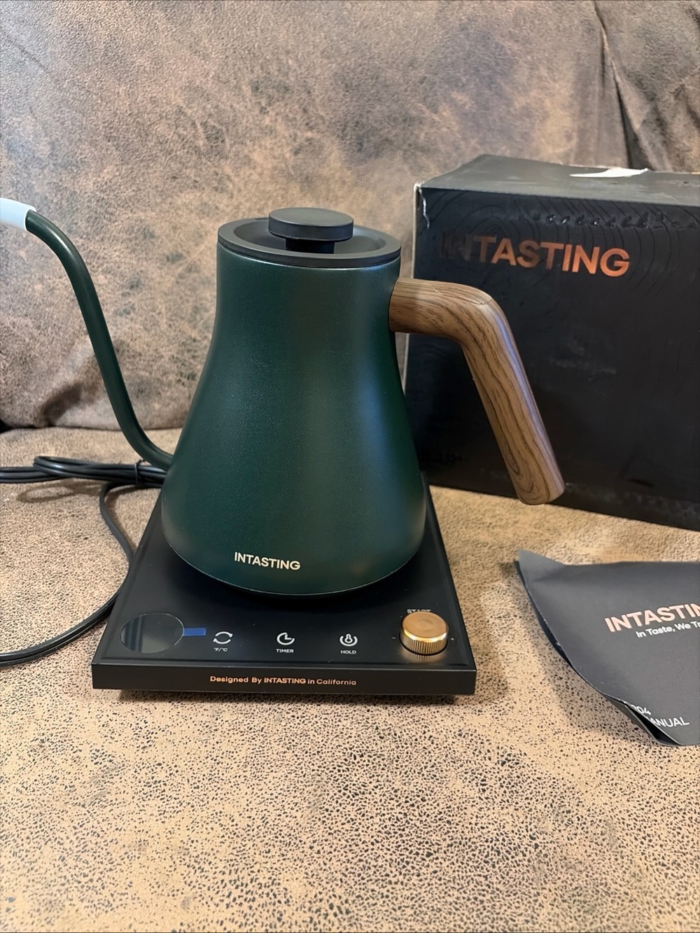 INTASTING Gooseneck Electric Kettle ±1°F Temp Ctrl 0.9L Hunter Green